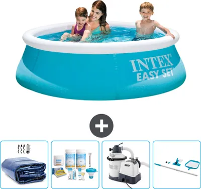 Produktbild von Intex runder aufblasbarer Easy Set-Pool – 183 x 51 cm – Blau – im Lieferumfang enthalten Sonnensegel - Wartungspaket - Filterpumpe für Schwimmbad - Reinigungskit