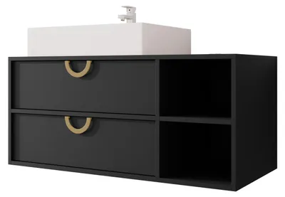 Produktbild von MIRJAN24 Waschbeckenschrank 14 mit Waschbecken, mit Siphon, mit zwei Schubladen (Farbe: Schwarz Matt), KI-generiertes Bild