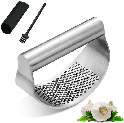 Obrázok produktu pre Lis na cesnak – Kefka a škrabka zo silikónu – Ergonomická rukoväť – Vhodné do umývačky riadu – Jednoduché a efektívne – Drvič cesnaku – Lis na cesnak – Škrabka zo silikónu