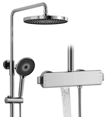 Produktbild von Duschsystem mit Regendusche 260mm rund, Thermostatarmatur, Messing, Edelstahl, Chrome