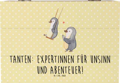 Produktbild von Mr. & Mrs. Panda Holzbox Tante Abenteuer 22 x 15 cm - Gelb Pastell - Geschenk, Box, Geschenkbox, Dankeschön, Neffe, Familienbande, Kiste mit Deckel, Holztruhe, Truhe
