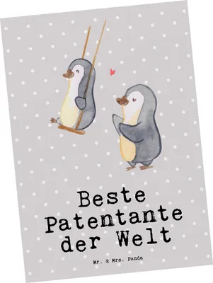 Produktbild von Mr. & Mrs. Panda Postkarte Pinguin Beste Patentante der Welt - Grau Pastell - Geschenk, Familie, Nichte, Geschenkidee, Postkarten, Fotokarte, Ansichtskarte, Grußkarte