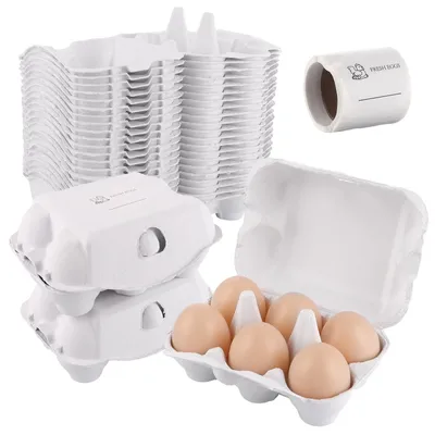 Eierkartons, 50 Stück, für 6 Eier, Karton, biologisch abbaubar, weiß