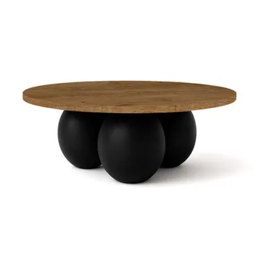 Zdjęcie produktu dla DEKORI_INTERIORS, okrągły stolik kawowy BELLY 60 cm w nowoczesnym stylu (dąb Lefkas/czarny)