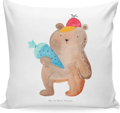 Produktbild von Mr. & Mrs. Panda Deko Kissen Bär Schultüte - Weiß - Geschenk, Teddy, Einschulung, Sofakissen, Dekokissen, Schulanfang, Sofa, Schulbeginn, Grundschule, Zierkissen, Kuschel