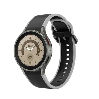Produktbild von SYSTEM-S Armband 20 mm aus Silikon für Samsung Galaxy Watch 5 4 Smartwatch Grau Schwarz