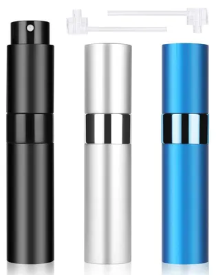 Produktbild von Mini Parfümzerstäuber Taschenzerstäuber 3 Stück 10 ml Nachfüllbar Reise Sprühflasche Schwarz Blau Silber