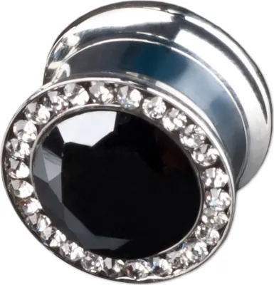Produktbild von viva-adorno 1 Stück 8mm Plug Flesh Tunnel Schraubverschluss Innengewinde Chirurgenstahl hochglanzpoliert mit Kristall Größe 6 - 14mm Z237 schwarz