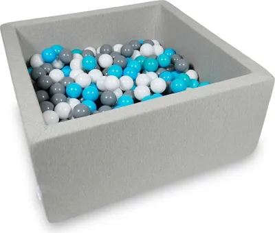 Image de Piscine à balles 90x90x40cm gris clair - Avec 400 balles / turquoise, blanc, gris
