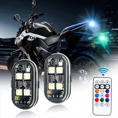 Produktbild von Motorrad-LED-Blitzset mit Fernbedienung, 8 Farben, wasserdicht, drahtlos, Anti-Kollisionslicht, USB-ladbar
