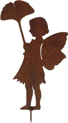 Produktbild von Rost Gartenfigur Elfe mit Ginkgo zum Einschrauben Dekofigur Metall Gartendeko