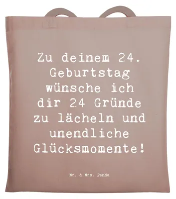 Produktbild von Mr. & Mrs. Panda Tote Bag Spruch 24. Geburtstag Glück - Braun Pastell - Geschenk, Familie, Glücksmomente, studententasche, Geburtstagssprüche, Jutebeutel, Tasche, Alter