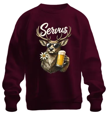 Produktbild von Servus Hirsch Bier Sonnenbrille Edelweiss Bayern Lederhose Sweatshirt Pullover, Burgundy, S