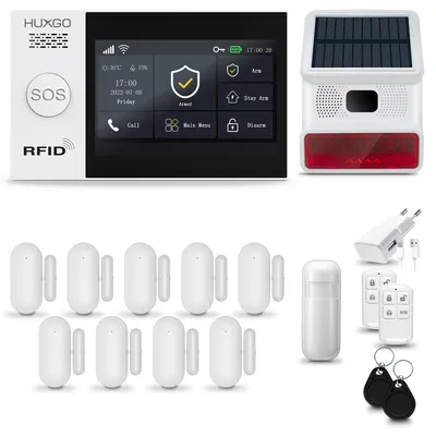 Image de Système d'alarme sans fil - GSM 4G et WiFi - Détecteur de mouvement - 9 capteurs de porte - Sirène de 100 dB