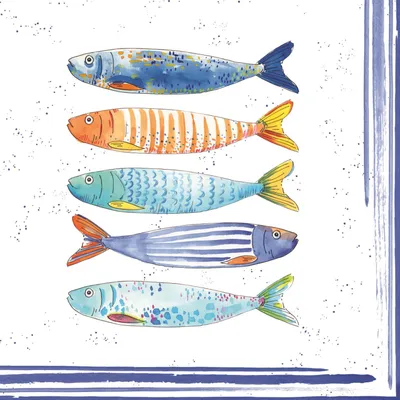 Produktbild von 20 Servietten Bord de Mer - Bunte Fische aus dem Meer 33x33cm