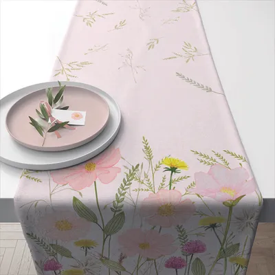 Zdjęcie produktu dla Bieżnik na stół 40 x 150 cm Kwiaty Pastelowe kolory Różowy
