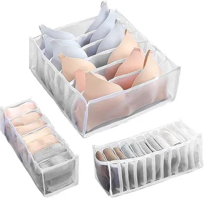 Produktbild von PolkaHome® Set von 3 Schubladen-Organizern für Unterwäsche, Socken und BHs – faltbare Aufbewahrungsboxen mit Mesh, Wäsche-Organizer
