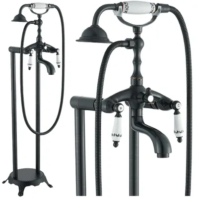 Produktbild von Ari Retro Freistehende Badewannenarmatur Schwarz Antik Mit Handbrause, 180° Schwenkauslauf, Messing, Keramikkartusche, G1/2