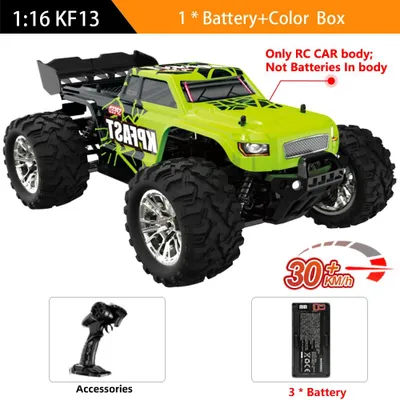 Zdjęcie produktu dla Samochód zdalnie sterowany typu monster truck - model KF13B - napęd 4x4 - prędkość 30 km/h - funkcja driftu - skala 1:16 - 1 akumulator - kolor zielony