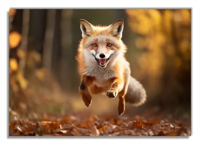 Produktbild von Wallario Premium Glasbild, freischwebende Optik, kräftige Farben, Größe 100 x 70 cm Motiv Rennender Fuchs