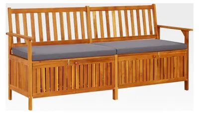 Produktbild von Truhenbank mit Kissen aus Akazienholz, 170 x 63 x 84 cm (B x T x H)