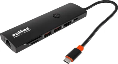 Zdjęcie produktu dla Wieloportowa stacja dokująca ROLINE USB 3.2 Gen2 Typ C, HDMI 4K60, USB 3.2 Gen2, USB-C PD, LAN, czytnik kart SD