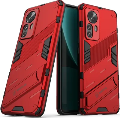 Produktbild von Armor Hülle für Xiaomi 12 Pro, Hybrid PC TPU Bumper Stoßfestes Schutzhülle mit Standfunktion Rot