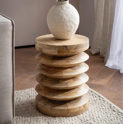 Obrázok produktu pre FineBuy Design – odkladací stolík Ø 35 cm, ručne vyrobená stolička z masívneho mangového dreva, stolík z kmeňa stromu, konferenčný stolík, stolík na kvety, stolička z masívneho dreva