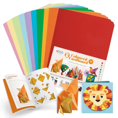 Produktbild von Joya Creative Farbiger Karton A4 100 Blatt – 200 Gramm Bastelpapier in 10 Farben inklusive Inspirationsbuch
