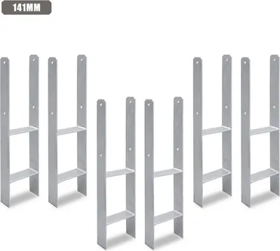 Immagine prodotto di Clanmacy 6 pezzi ancoraggio per palo 141MM supporto per palo H ancoraggio per palo 600 mm lunghezza per carport argento