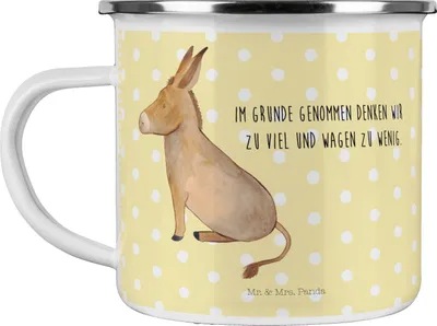 Produktbild von Mr. & Mrs. Panda Emaille Tasse Esel - Gelb Pastell - Geschenk, Pott, Tapferkeit, Zuversicht, Teetasse, Mut, becher, Ziel, Lustige Sprüche, Erfolg, Kaffeepott