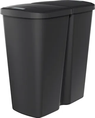Produktbild von Duo Abfalleimer eckig 45 Liter - schwarz - Kunststoff Mülleimer mit 2 Deckelöffnungen - Doppel Müllsammler Mülltrenner Mülltonne Abfalltonne