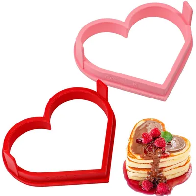 Image de Moules à crêpes en silicone, forme cœur, lot de 2. Moules pour œufs, pour crêpes, pour omelettes. Rose, rouge