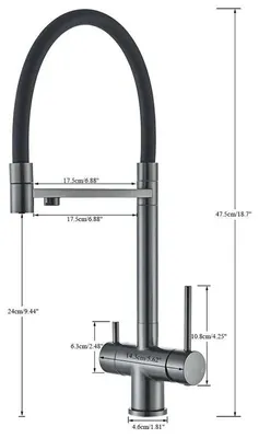 Immagine prodotto di Miscelatore per cucina con filtro dell'acqua - Miscelatore con doppio beccuccio - Rotazione a 360° - Doccetta estraibile - Acqua calda e fredda - Monocomando - Installazione monoblocco - Corpo in ottone spazzolato - Grigio