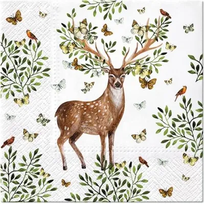 Produktbild von 20 Servietten Forest Antlers - Hirsch mit Blättergeweih 33x33cm