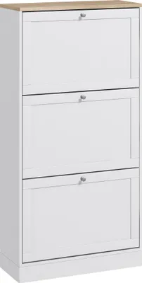 Image de HOMCOM Meuble à chaussures 18 paires, armoire à chaussures étroite moderne avec 3 tiroirs rabattables et étagères réglables, pour couloir et entrée, 60 x 23,5 x 115 cm, blanc