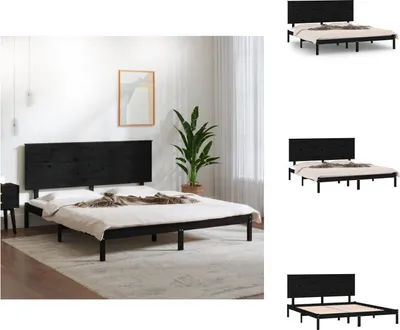 Produktbild von vidaXL Massivholzbett Schwarz Kiefer 200x200 cm -  Betten & Bettgestelle