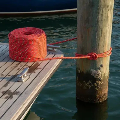 Image de Bootsseil - Corde en polyester tressé, 8 mm x 50 m - Charge de rupture : 420 kg - Idéal pour l'amarrage, les bateaux, le camping et les activités en extérieur - Rouge