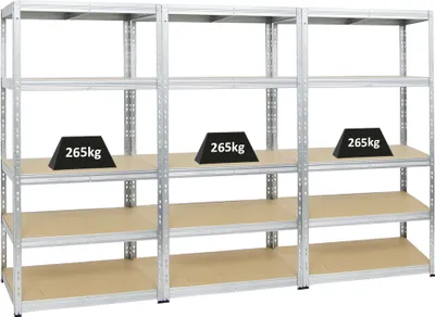 Produktbild von Mega Deal | 3x Schwerlastregal Tiger | HxBxT 180x90x60 cm | Fachlast 265kg | Verzinkt