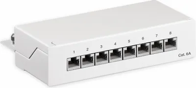 Produktbild von CAT 6a Mini Desktop-Patchpanel, 8 Port, (1 HE) STP geschirmt, weiß