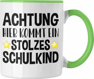 Produktbild von Trendation - Einschulung Junge Mädchen Geschenk Schultüte Füllung Tasse Schulstart 1. Schultag Schuleinführung Schulanfang Geschenkidee 2023 Schulkind Lustig (Grün)
