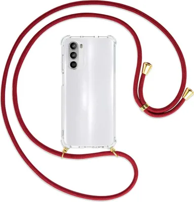 Produktbild von Handykette Backcover-Schutzhülle mit Band (Metall goldfarben) für Motorola Moto G52 / G82 - dunkelrot