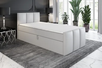 Produktbild von Boxspringbett, Jugendbett MOREN 100x200 (Rechts) mit Bettkästen, Bonell-Matratze und Topper. Farbe: Grau