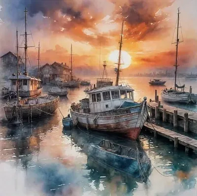 Produktbild von Diamantmosaik "Boot im Hafen", 30x40 cm, kreative Diamanten