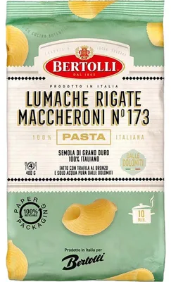 Produktbild von Bertolli Pasta Lumache Rigate Maccheroni No 173, 400g – Italienische Hartweizengrießpasta