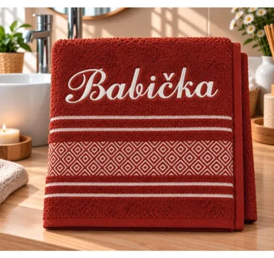 Zdjęcie produktu dla Ręcznik frotte mozaika z imieniem BABIČKA – 50 x 100 cm