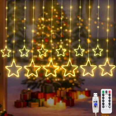 Produktbild von LED-Weihnachtsdekoration, Lichtervorhang, Sterne, warmweiß, 3,5 x 5 m, USB-Lichterkette