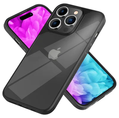 Produktbild von Hybrid Hülle für iPhone 14 Pro - Klar Transparent Acryl Cover Schutz Rahmen Case Schwarz