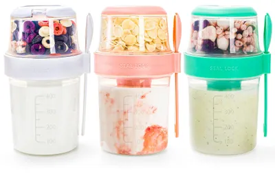 3er Set 18oz Parfait-Becher mit Deckel, Löffel & Topping-Box