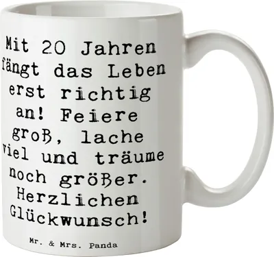 Produktbild von Mr. & Mrs. Panda Kaffeetasse Spruch 20. Geburtstag - Weiß - Geschenk, Tasse, Freundin, Kaffeebecher, handgefertigt, Happy Birthday, Lebensweg, Teetasse, Dekorationen